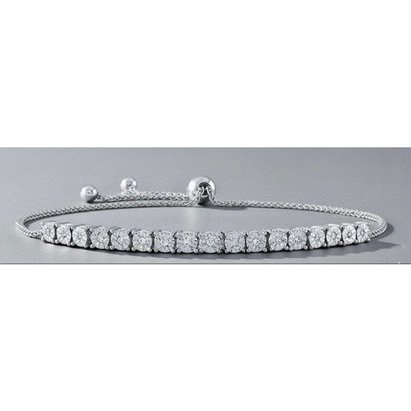 Natural White Diamond Sterling Silver Bolo Bracelet silver